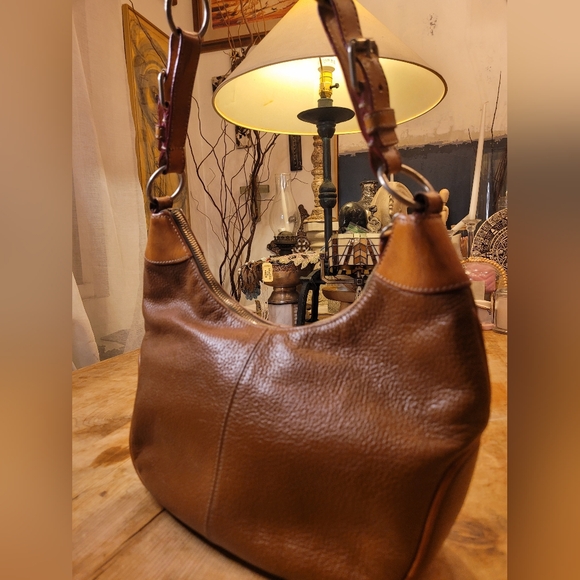 Dooney & Bourke Shoulder Cognac Pebbled Leather Hobo Bag - Picture 2 of 5